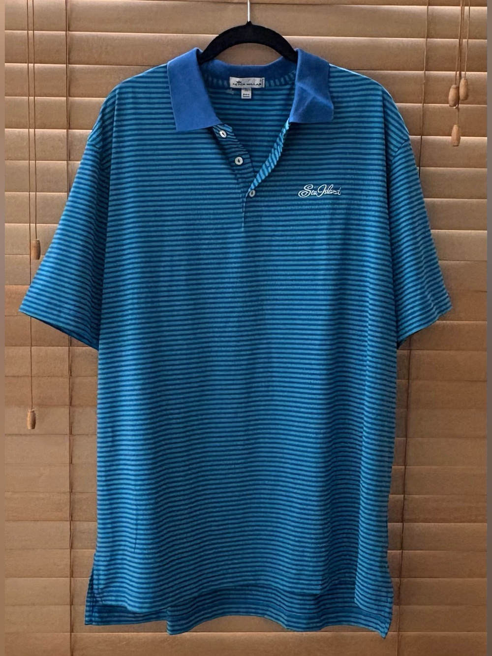 Peter Millar Sea Island Golf Club Striped Performance Polo Shirt XL Blue